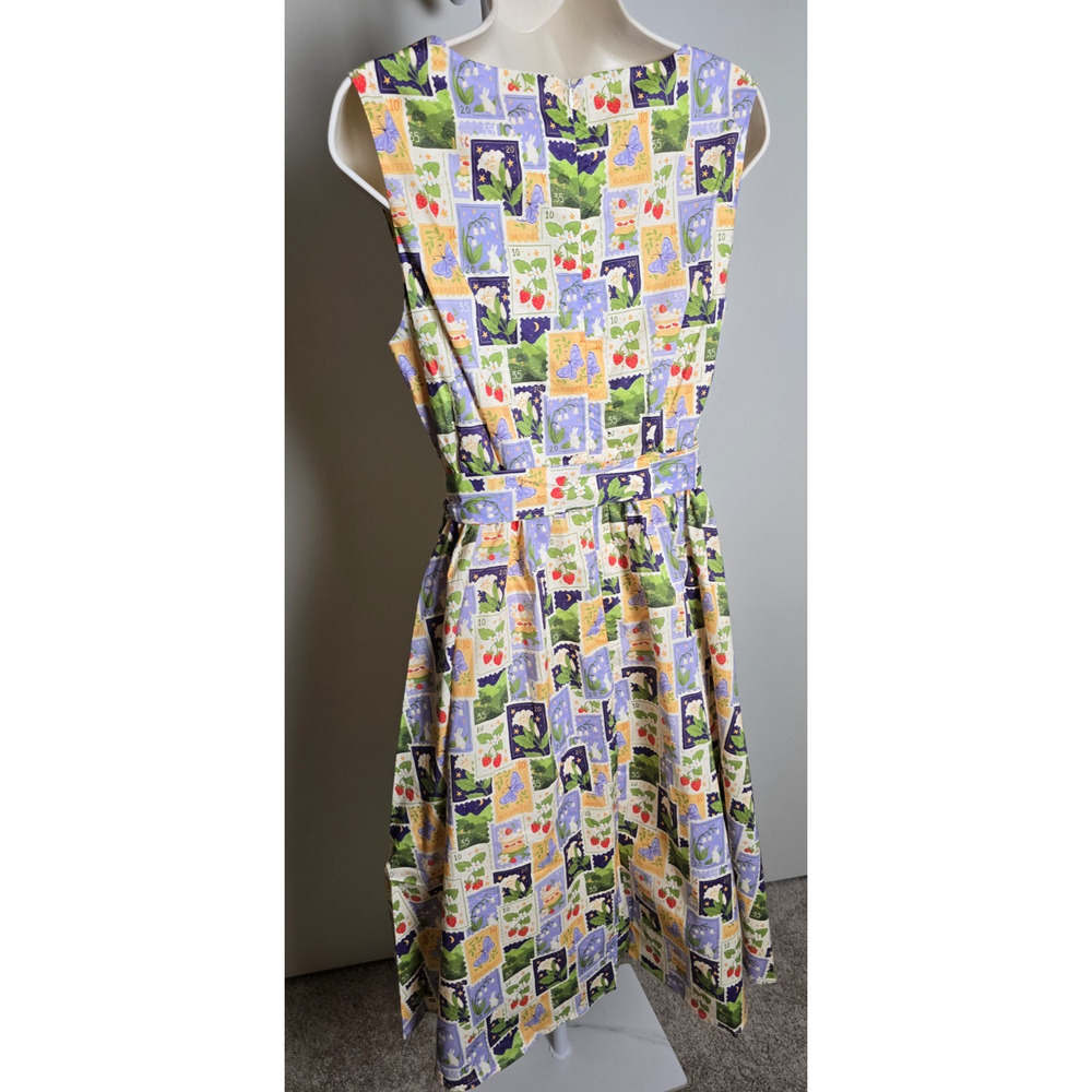 Tulip B Spring Stamps Cotton Fit & Flare Midi Dress Size S NWT Pockets Belted - Picture 3 of 8
